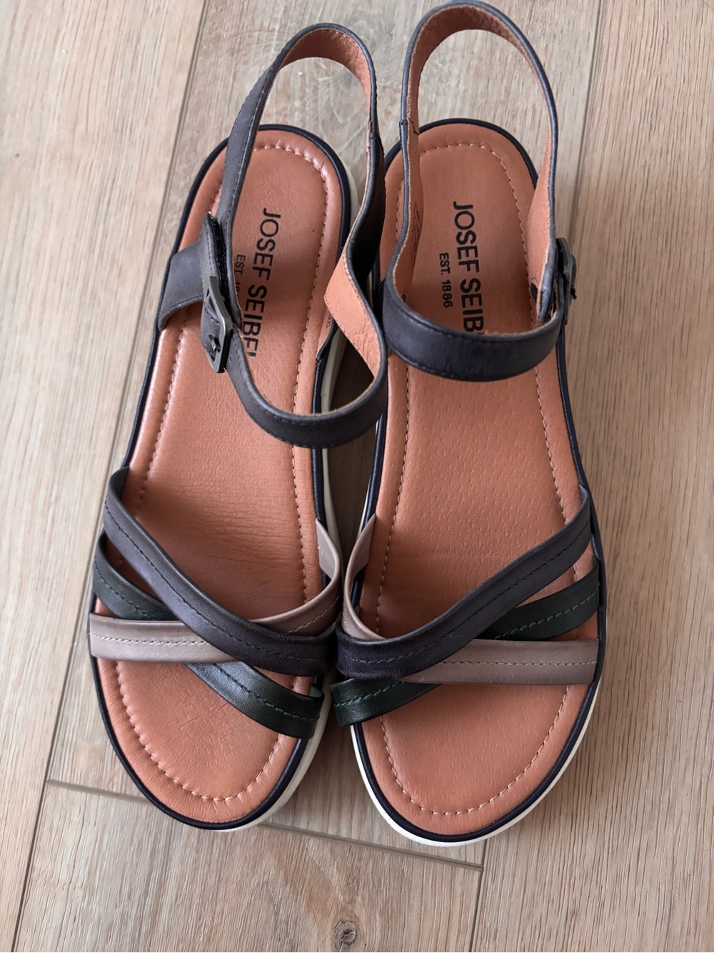 Josef Seibel Women's Multi-strap Brown, Tan & Green Slingback Sandals Size 41